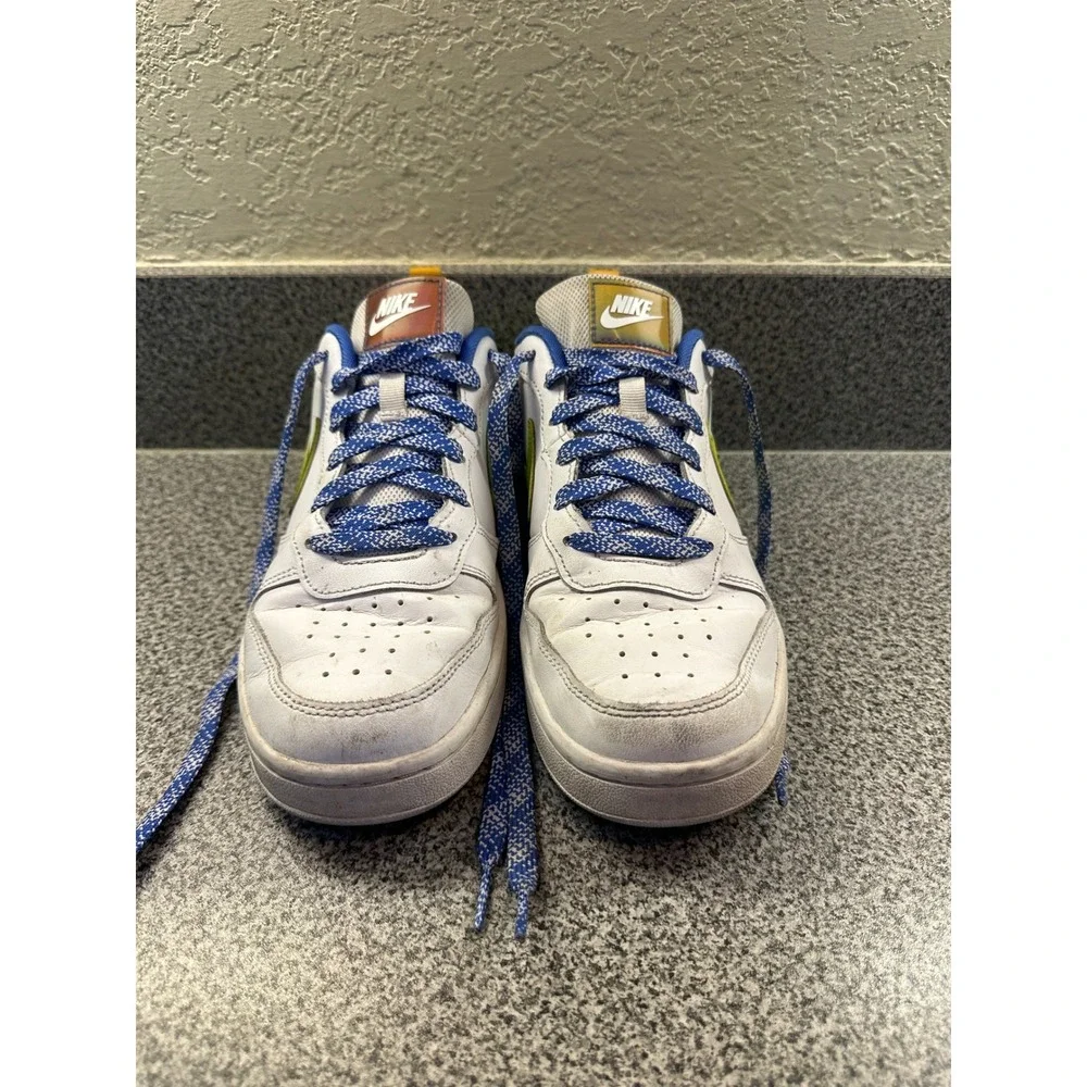 Nike Court Borough Low 2 SE DQ7770-100 White Green Blue Youth‎ 6.5Y Pre-owned
